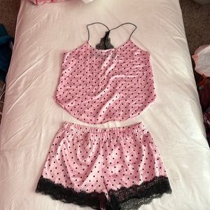 Victoria’s Secret medium pajama set pink with black polkadots